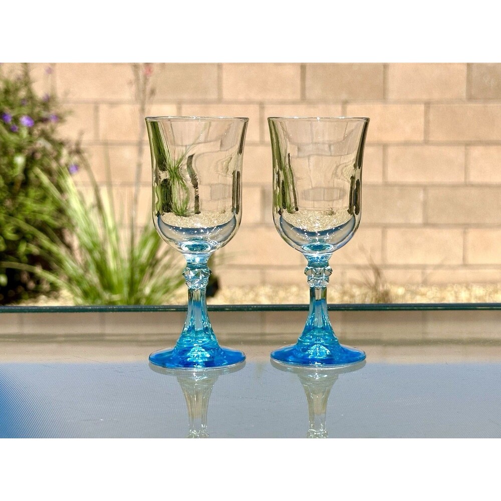 Vintage 2 Cristal d’Arques Durand Aqua Blue Stemmed Cordial Glasses PARIS